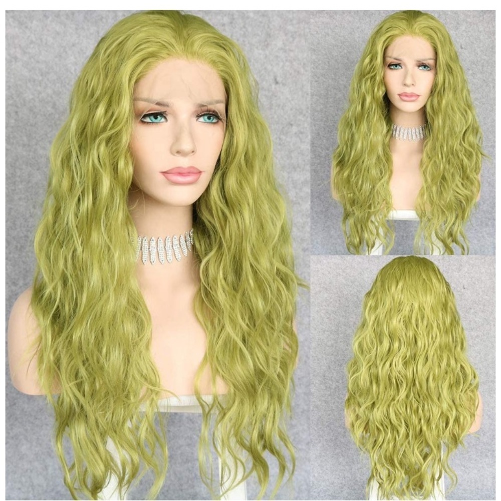 24” Light Green Natural Wavy Wig
